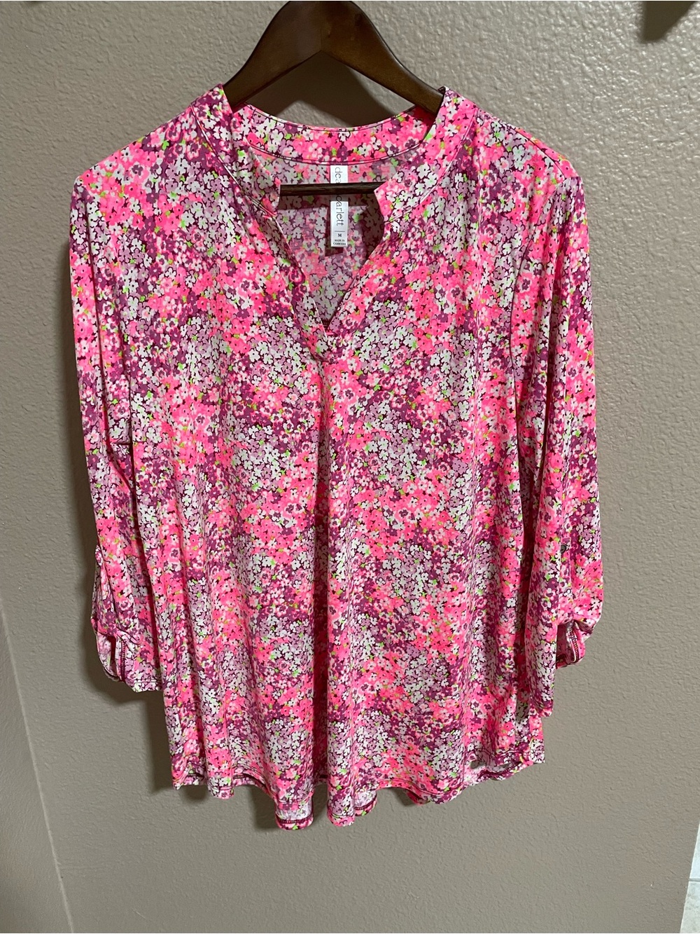 Dear Scarlett Pink Floral Split-Neck Blouse